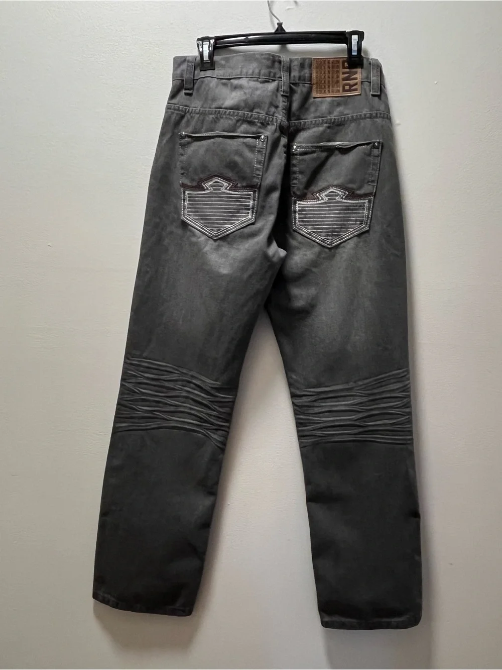 Rock N Run Y2K Vintage Skater Grunge Straight Leg Men’s Jeans, 32x32, Gray Black